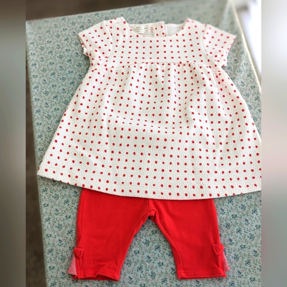 Zara Baby Girl 6-9 mo Orange Red Polka dot Fall 2 Piece Cami Outfit Set